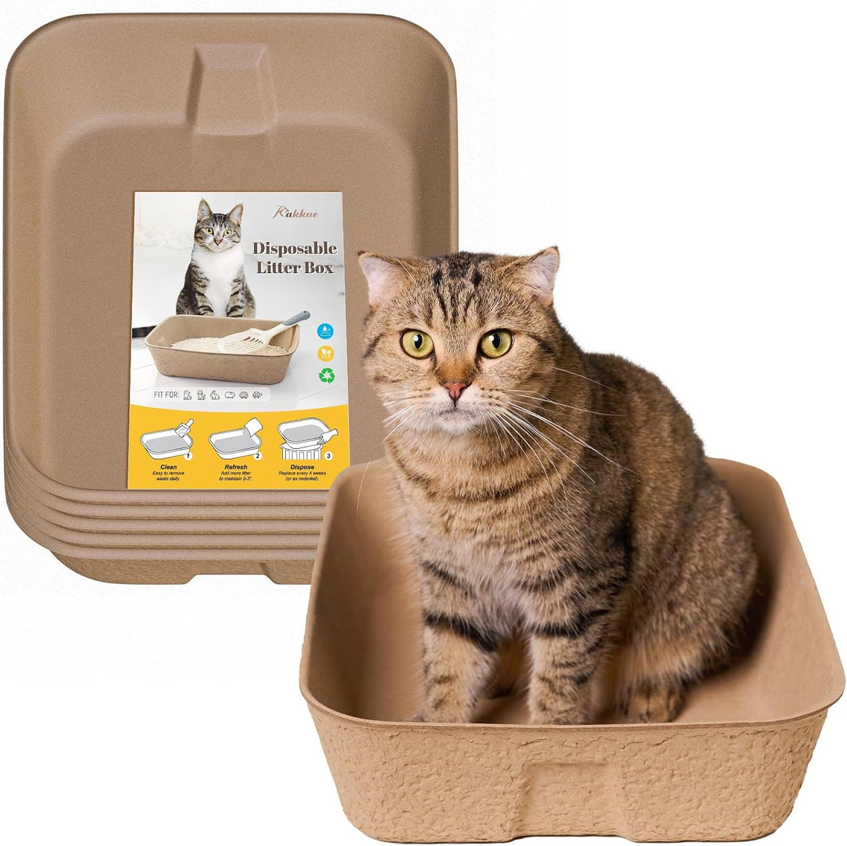 4 Pack Disposable Cat Litter Boxes, Leak-Proof Cardboard Kitty Litter Trays