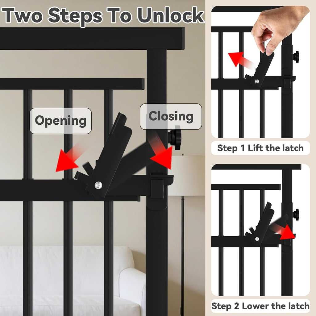 51"-87" Extra Tall Pet Gate for Cats, 29.5"-40.5" Wide Pressure Mounted No-Drilling Safety Dog Gate, Metal Walk-Thru Bar