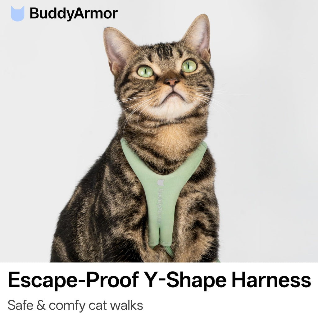 BuddyArmor Escape Proof Y Shape Cat Harness Anti-Choke (Olive, M)