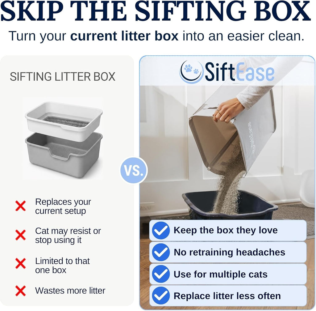 SiftEase Cat Litter Sifter with Bin, Fast Scoop-Free Litter Box Cleaning