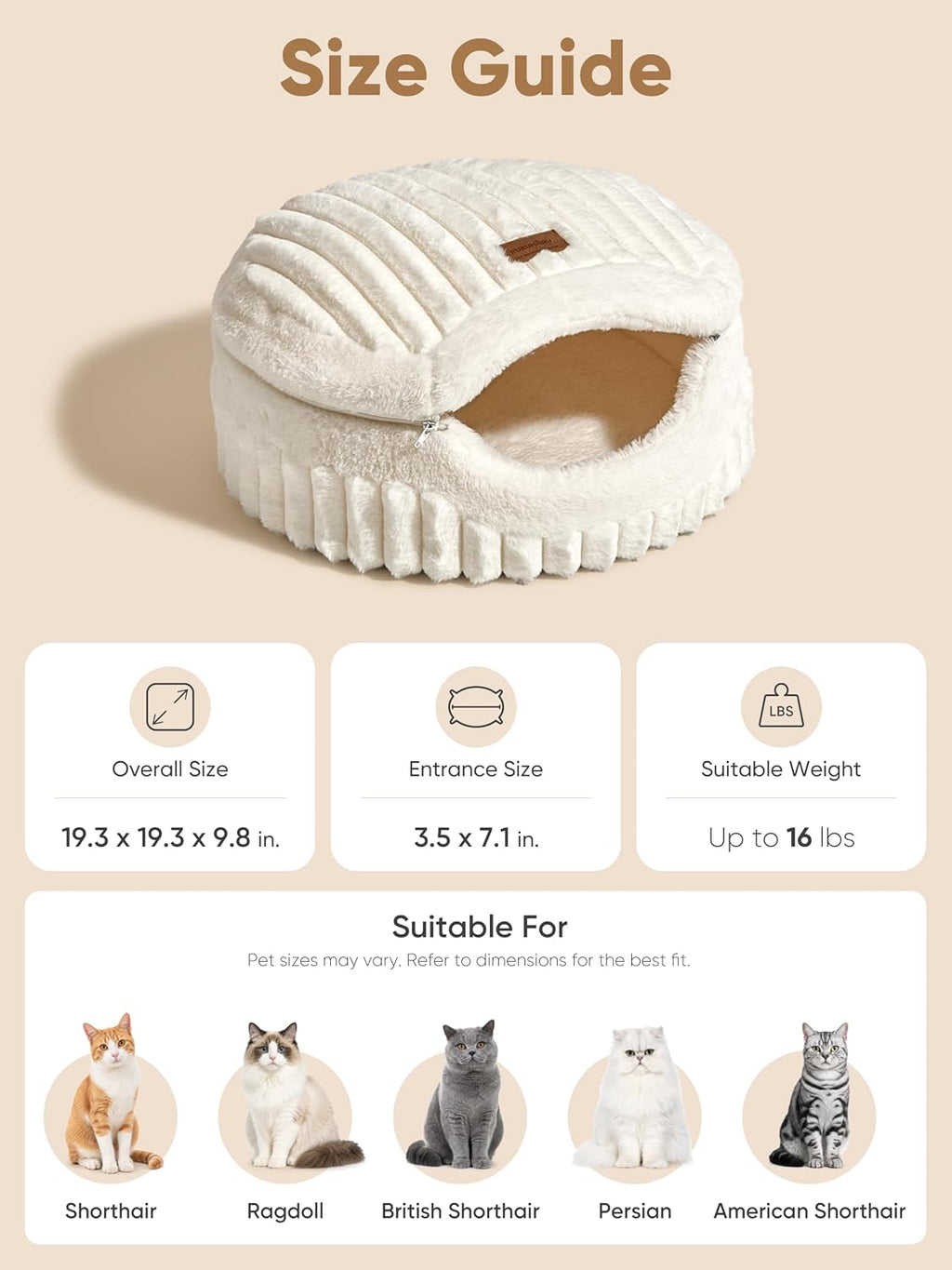 FUKUMARU Cat Cave Bed, 2-in-1 Enclosed Cat Bed for Indoor Cat, Cat Hideaway