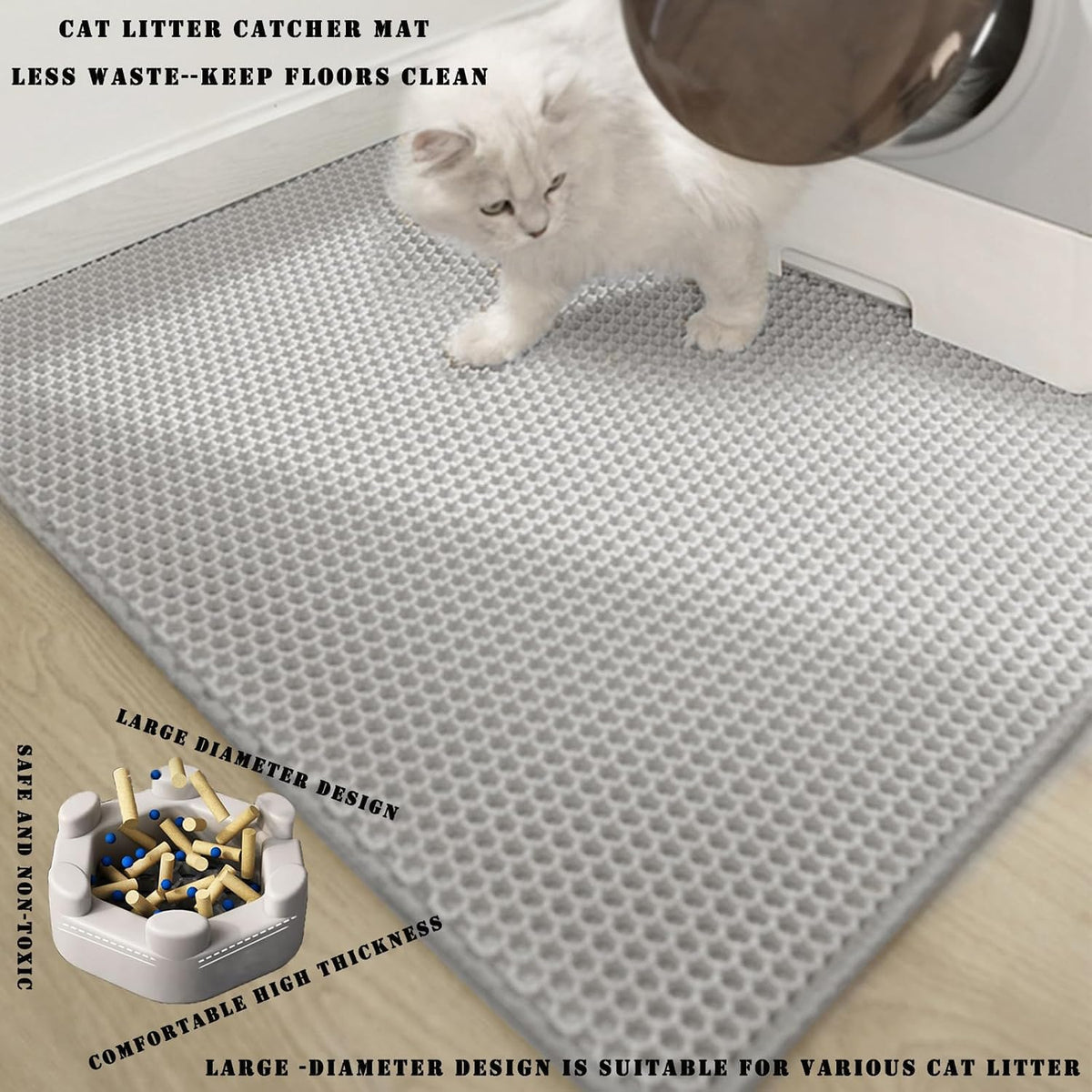 Cat Litter Mat, Double Layer Cat Litter Box Mat (35x24 Inch, Khaki)