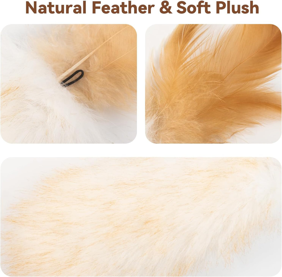 Migipaws Plush Cat Toy Migi-Fluffy, 2-Pack, Natural Feather & Catnip, Soft Fluffy Tail & Interactive Hanging Ring for Wa
