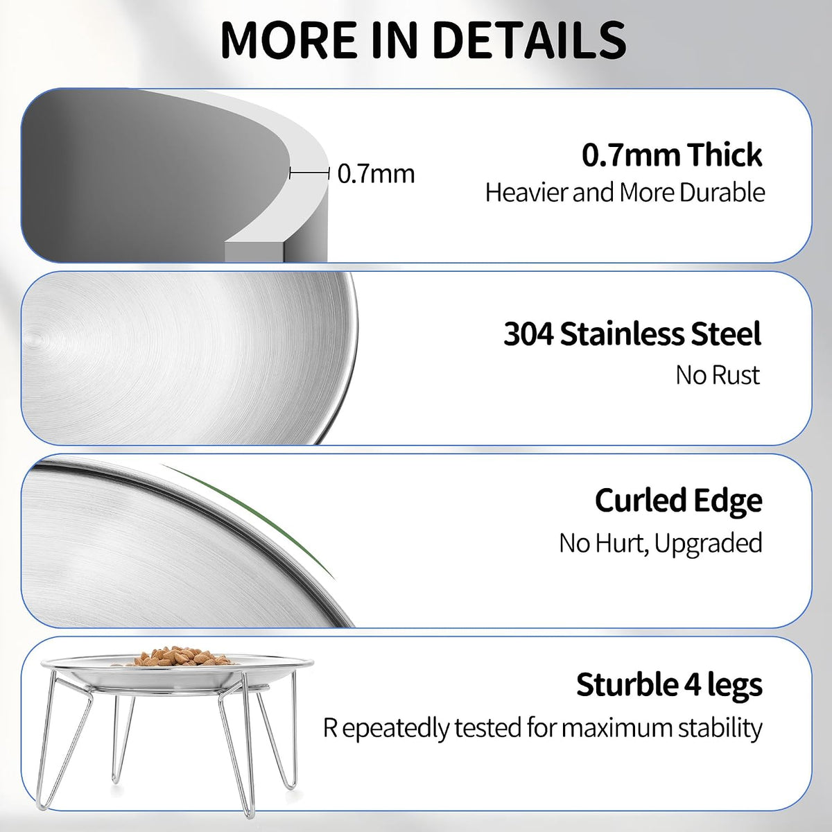 Elevated Cat Bowls, 304 Stainless Steel Raised Cat Dishes, Extra Wide Shallow Cat Bowl for Whisker Fatigue Relief & Flat