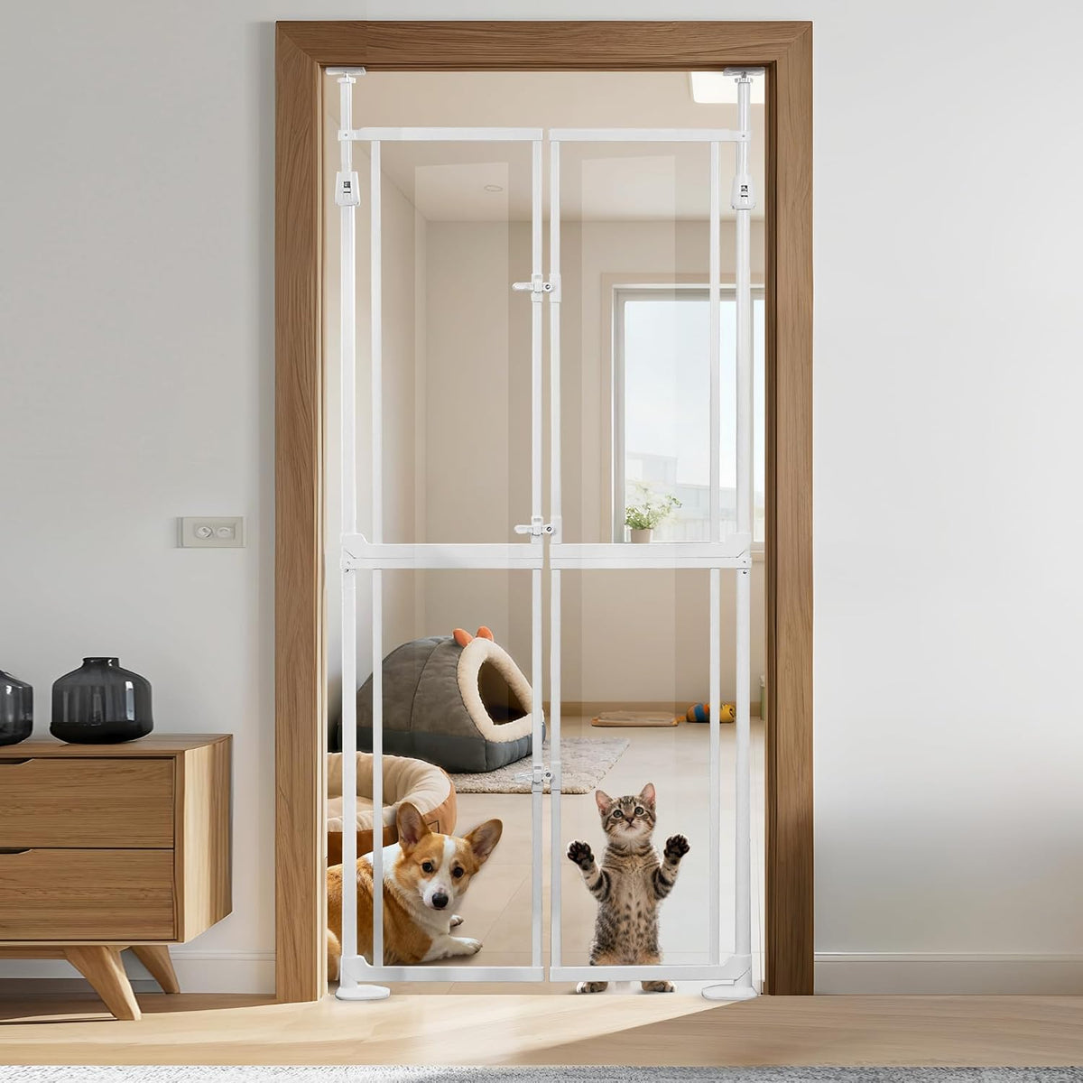 74.8-98.43” Extra Tall Cat Gate, 33.86-35.8” Wide Acrylic Pet Gate