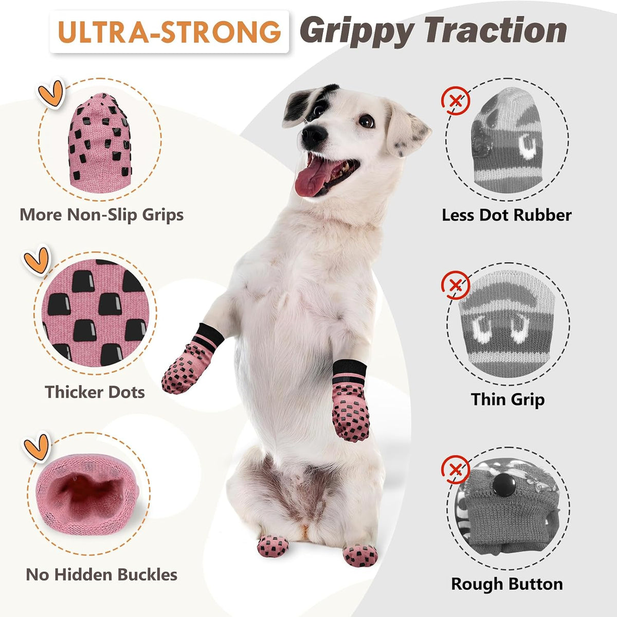 Anti Slip Dog Socks to Prevent Licking Paws, Dog Shoes for Hot/Cold Pavement, Dog Boots on Hardwood Floors, Traction Con