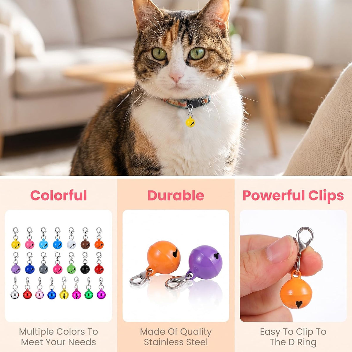 22pcs Pet Collar Bells, Small Collar Charms Bell with Keychain