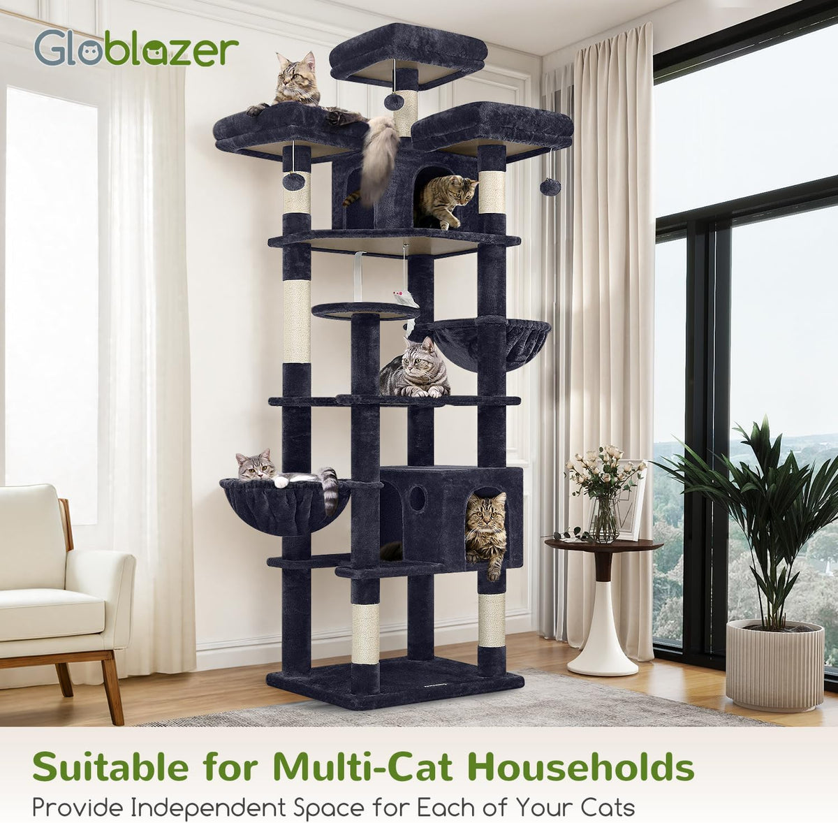 Globlazer Cat Tree Tower for Multiple Adult Cats, 82in, F82, Dark Grey