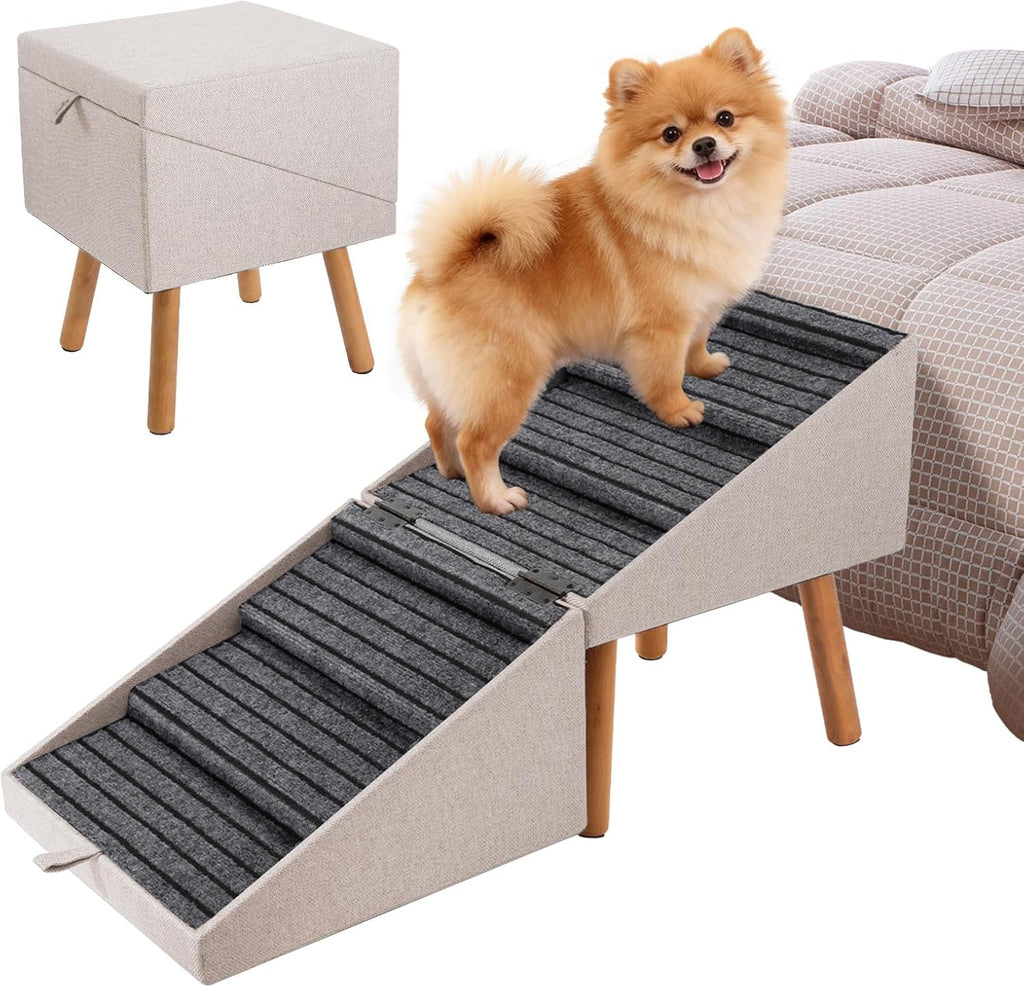 17" H Split Ottoman Dog Ramp for Couch, Foldable Dog Stairs for Small Dogs