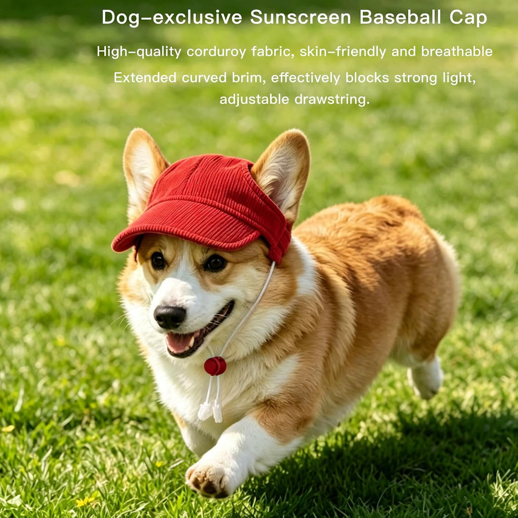 Pet Dog Baseball Cap, Cat Hat, Cat Dog Sun Cap with Ear Holes, Adjustable Puppy Outdoor Sun Hat (Pure Red, Small)