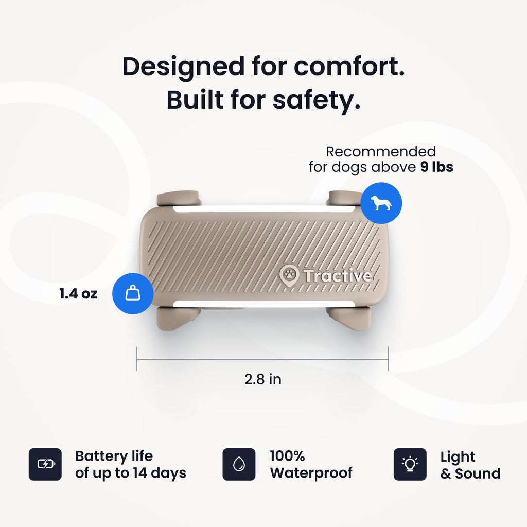 Tractive Smart Dog GPS Tracker | Live Pet Tracker with Virtual Fence | Vital Signs Monitoring of Heart & Respiratory Rate | Bark Monitoring | Dog Collar Attachment (Brown)