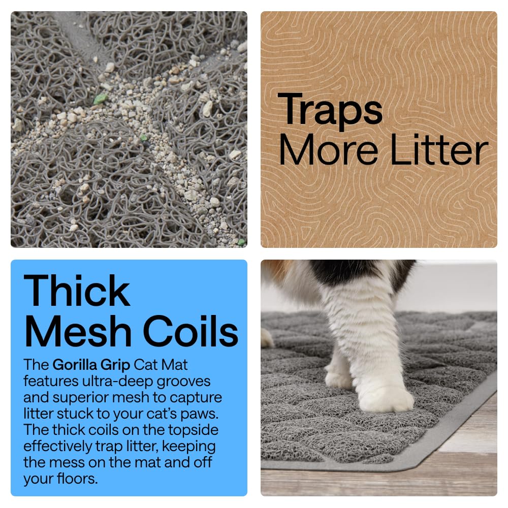 GORILLA GRIP Cat Litter Mat, Coiled Mesh Trapping Mats, 24x17 Gray