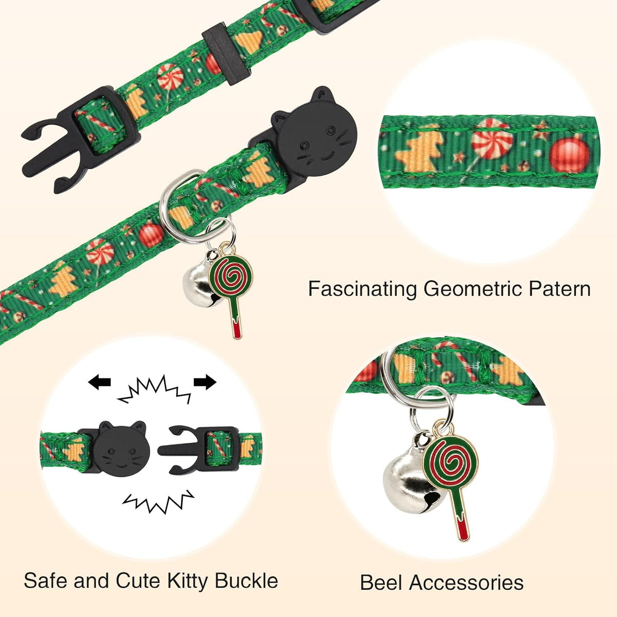 Christmas Cat Collar, 2 Pack Nylon Breakaway Cat Collar with Bells, Xmas
