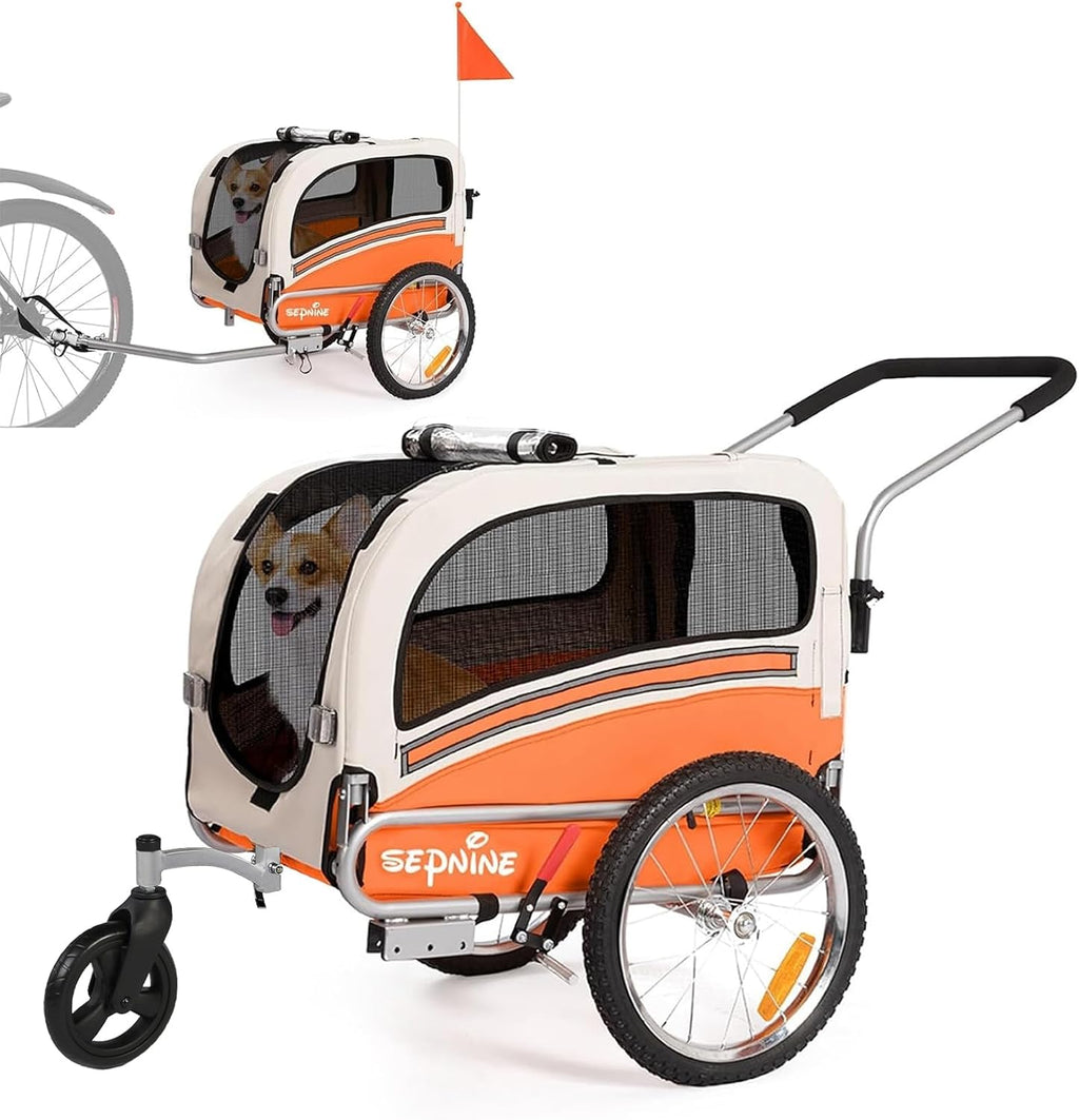 2 in 1 Pet Bicycle Trailer with a 6" Stroller Wheel Suitable for Small and Medium Dogs, Carrier Up to 66/88 LBS, Easy Fo