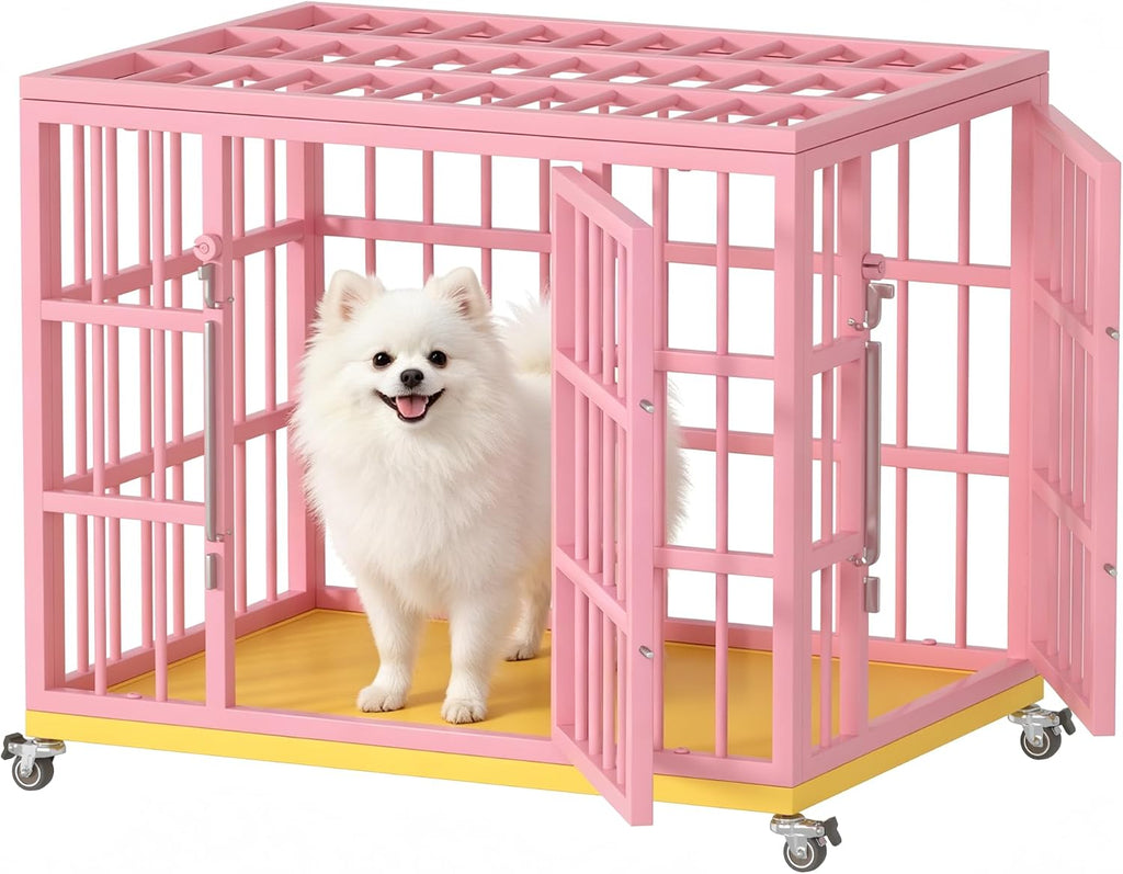 VERIFURTY 24" Heavy Duty Dog Crate, Pink Metal Kennel for Small Dogs