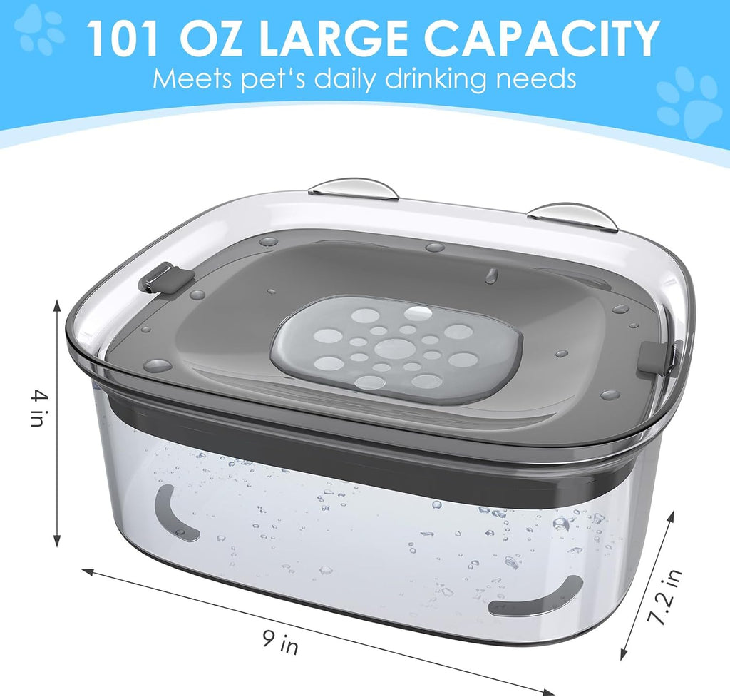 3L No Spill Dog Water Bowl with Slow Drinking Disk(Gray)