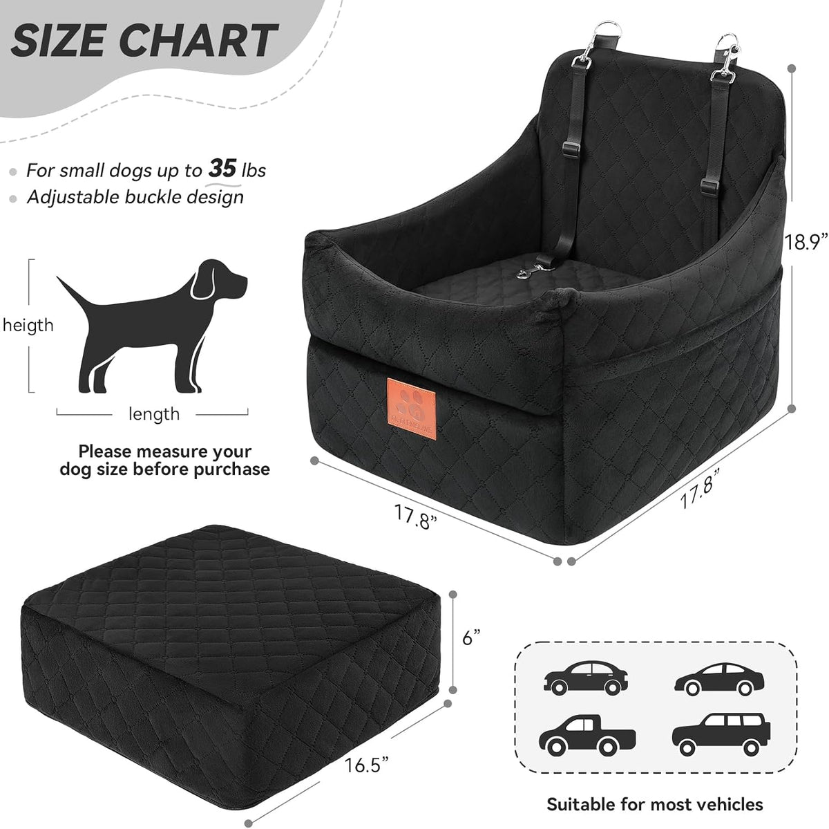 Dog Car Seat for Small/Medium Dogs, Dog Booster Car Seats with Thick Cushion for Dogs Under 35lbs, Detachable Washable P
