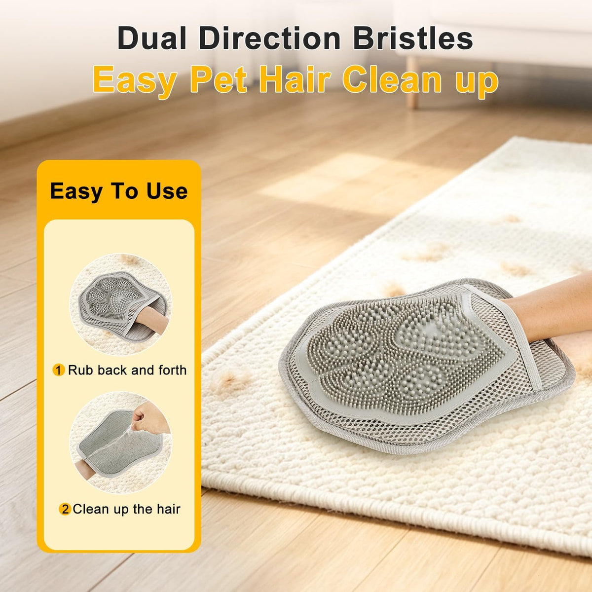 Pet Hair Remover Glove for Dogs & Cats, 2-in-1 Electrostatic Silicone Tips