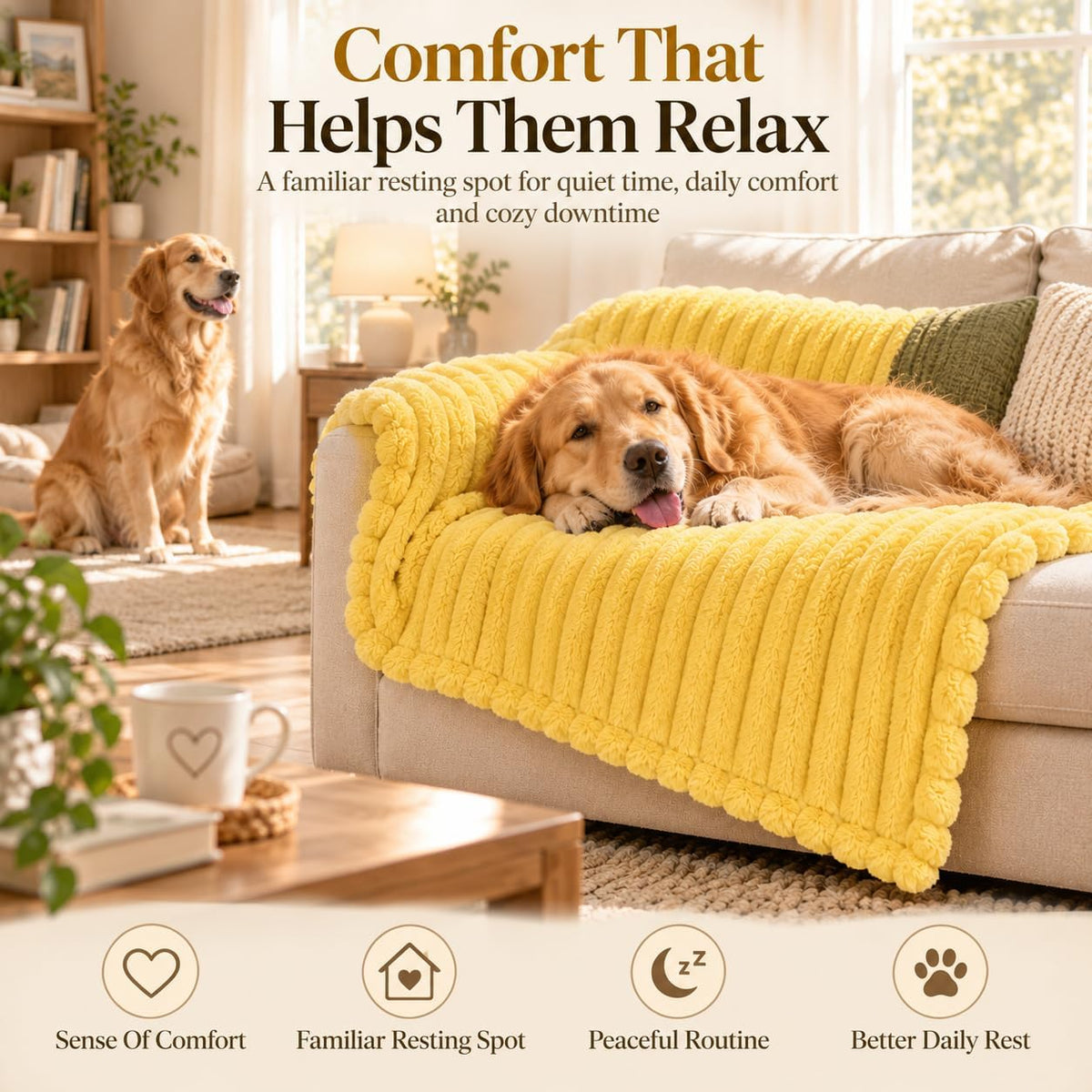 Yellow Dog Blanket Emotional Support Blanket for Dogs Soft Plush Washable