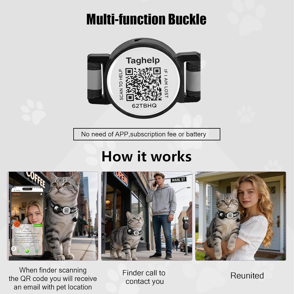 Reflective AirTag Cat Collar, Integrated Cat Collar with Air Tag Holder