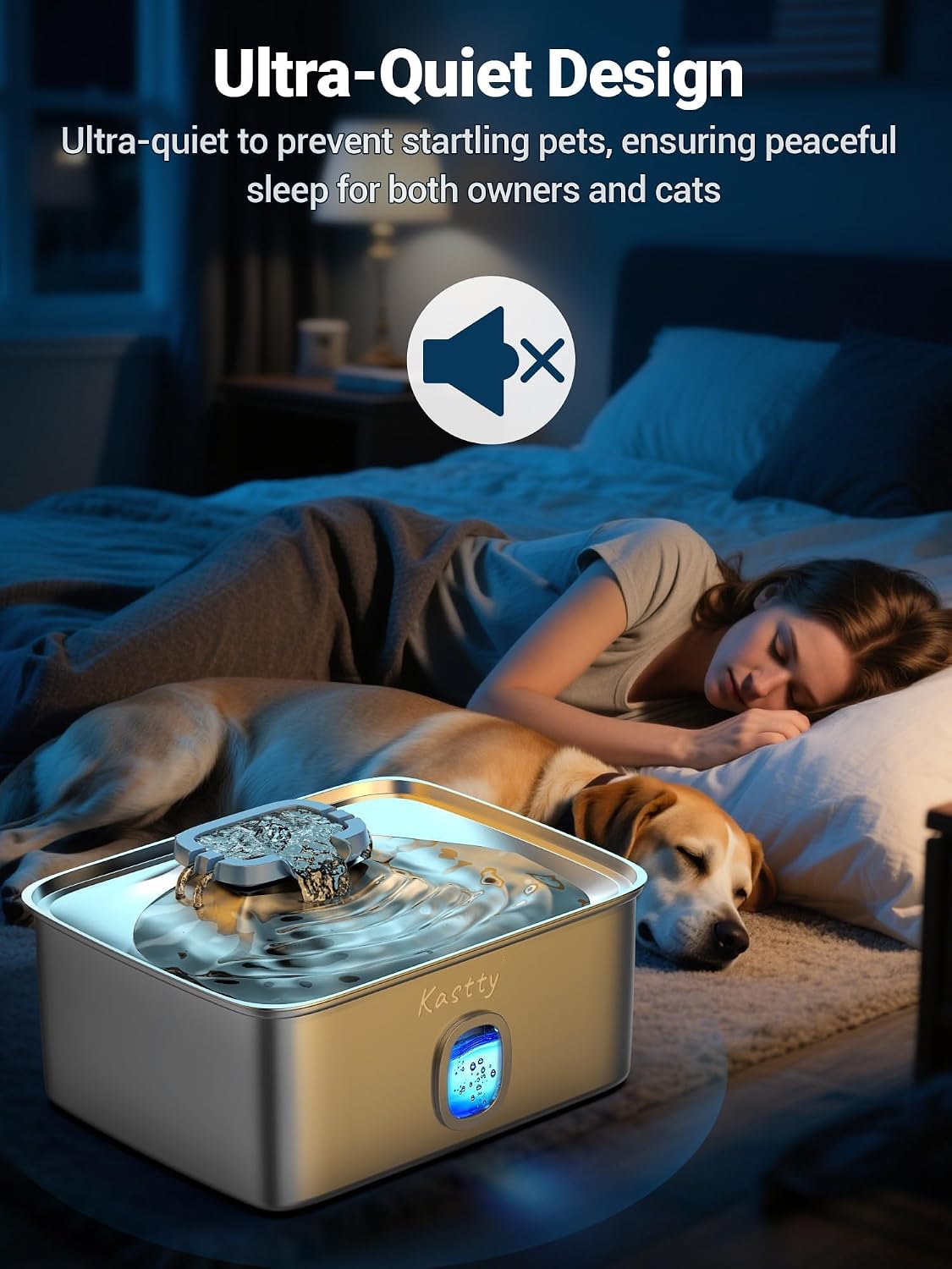 Kastty 4 Gal/15L Stainless Steel Dog Water Fountain for Large Dogs