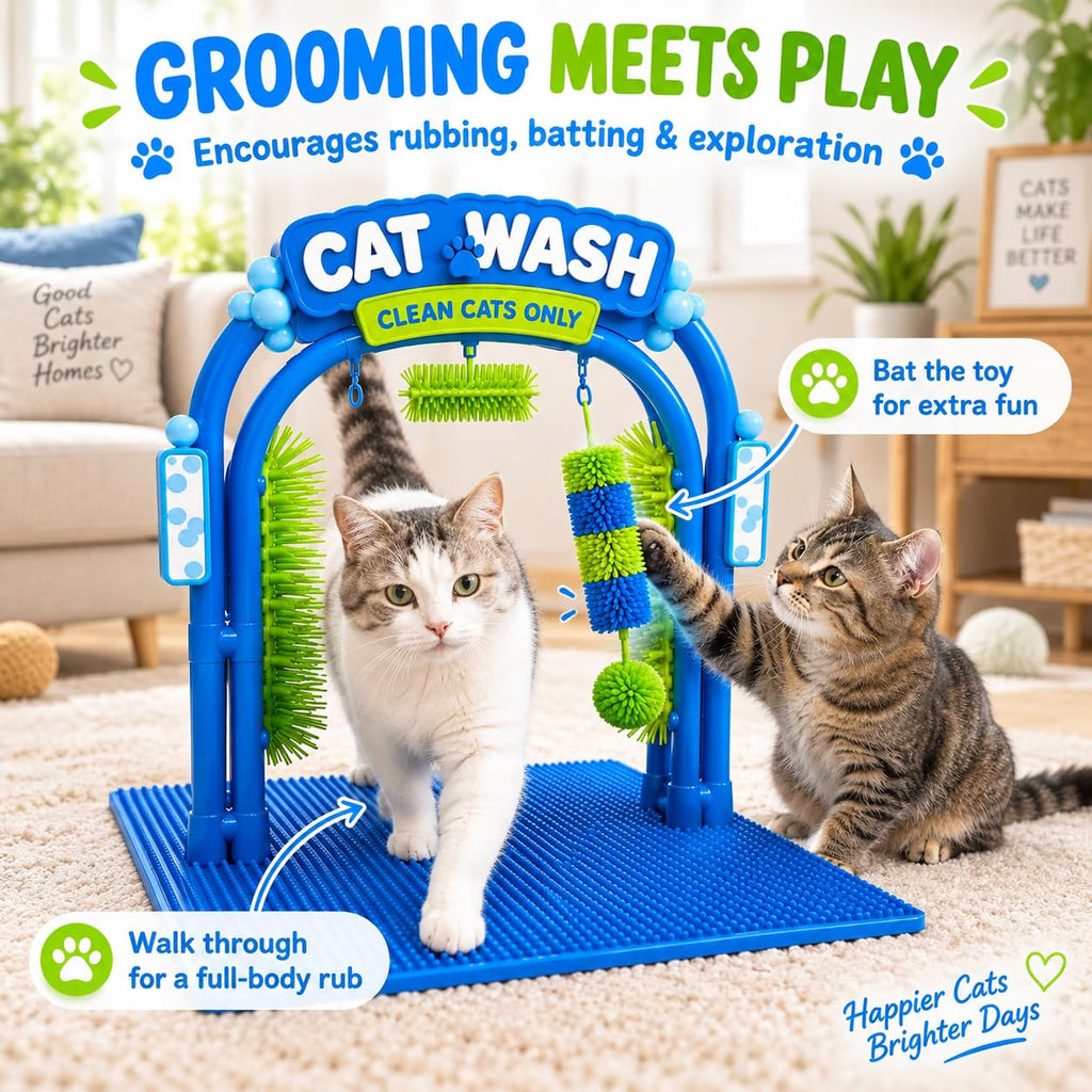 Cat Wash Grooming Station Self Groomer with Massage Brushes