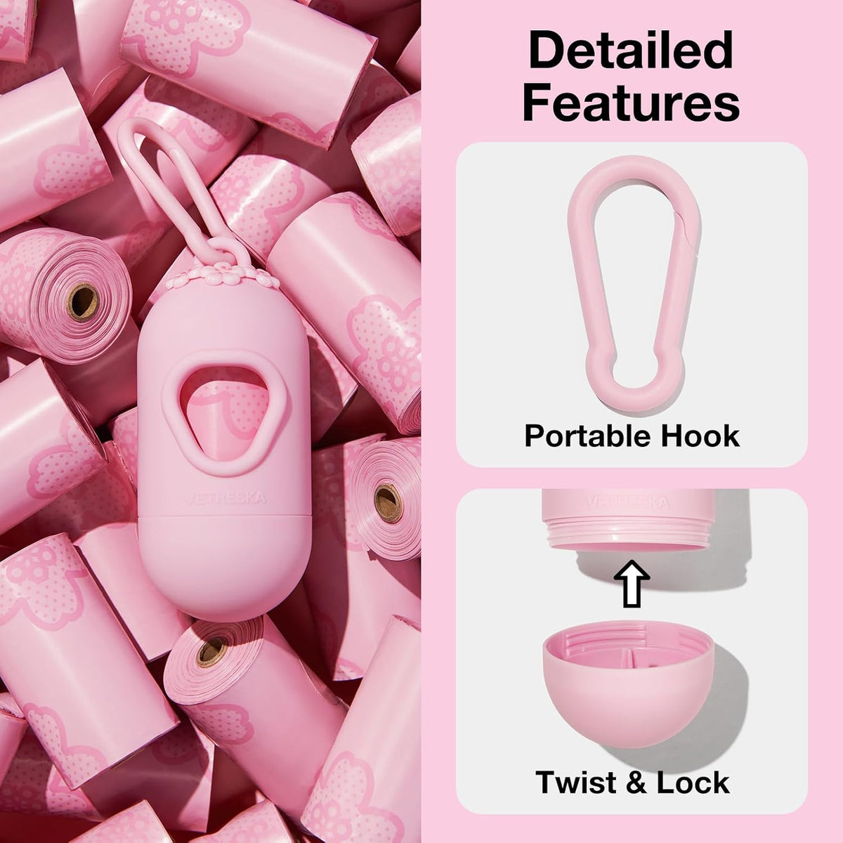 VETRESKA Dog Poop Bag Dispenser with 105 Cherry Blossom Scented Bags