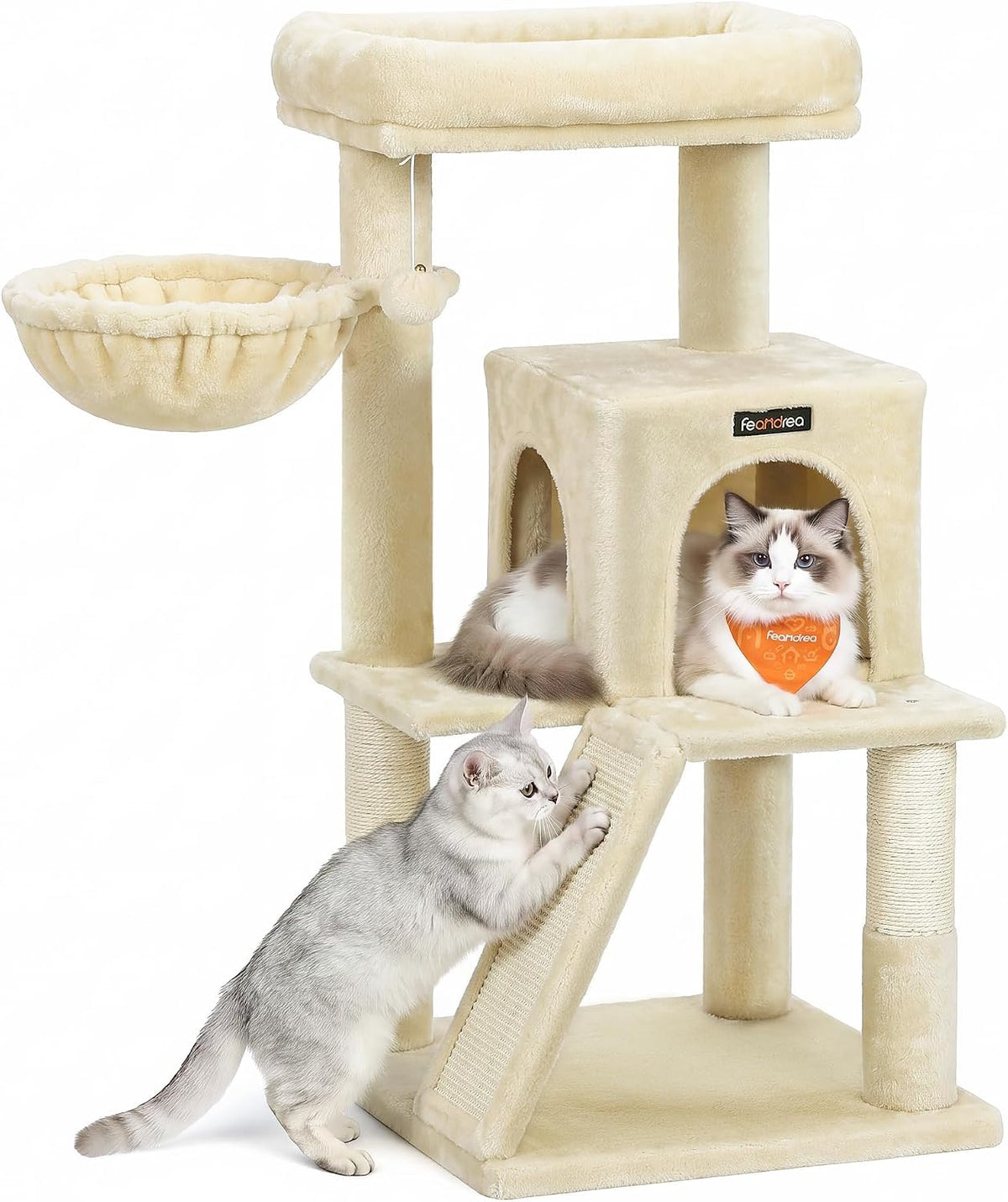 Feandrea Cat Tree, 37.8-Inch Tall Cat Tower, Multi-Level Condo, Light Gray