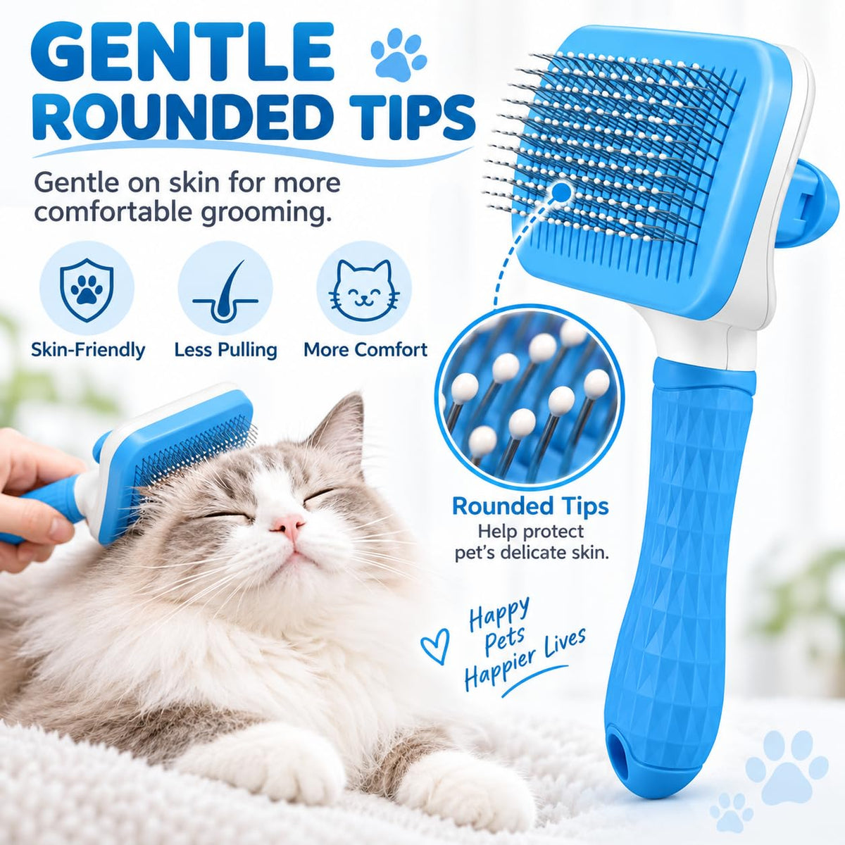 Dog & Cat Slicker Brush, Pet Grooming Brush with Rounded Tips