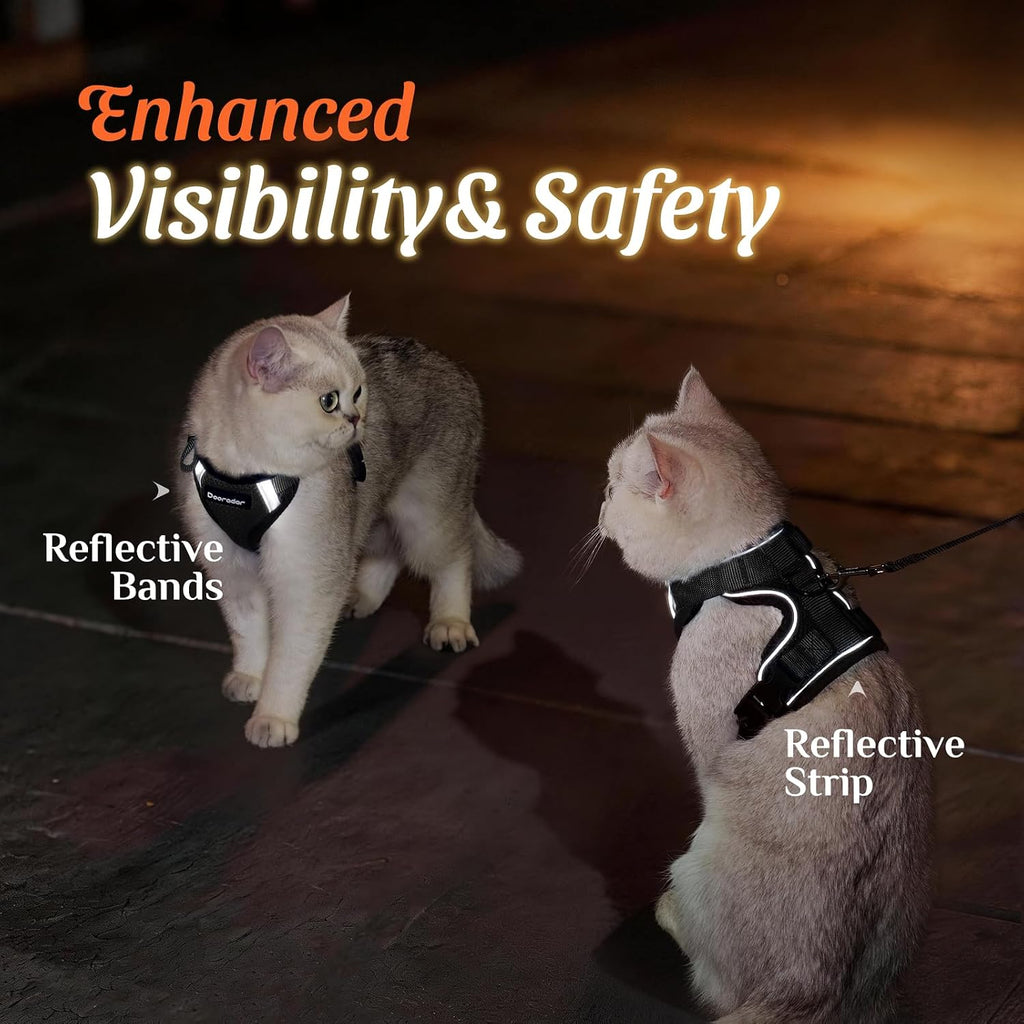 Cat Harness and Leash Set with Neck Release Buckle, Black