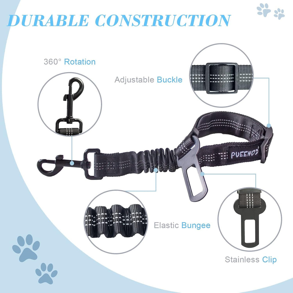 2 Pack Dog Seat Belt Adjustable Dog Car Seatbelts for Vehicle Nylon Pet Safety Seat Belt with Elastic Bungee Buffer Refl