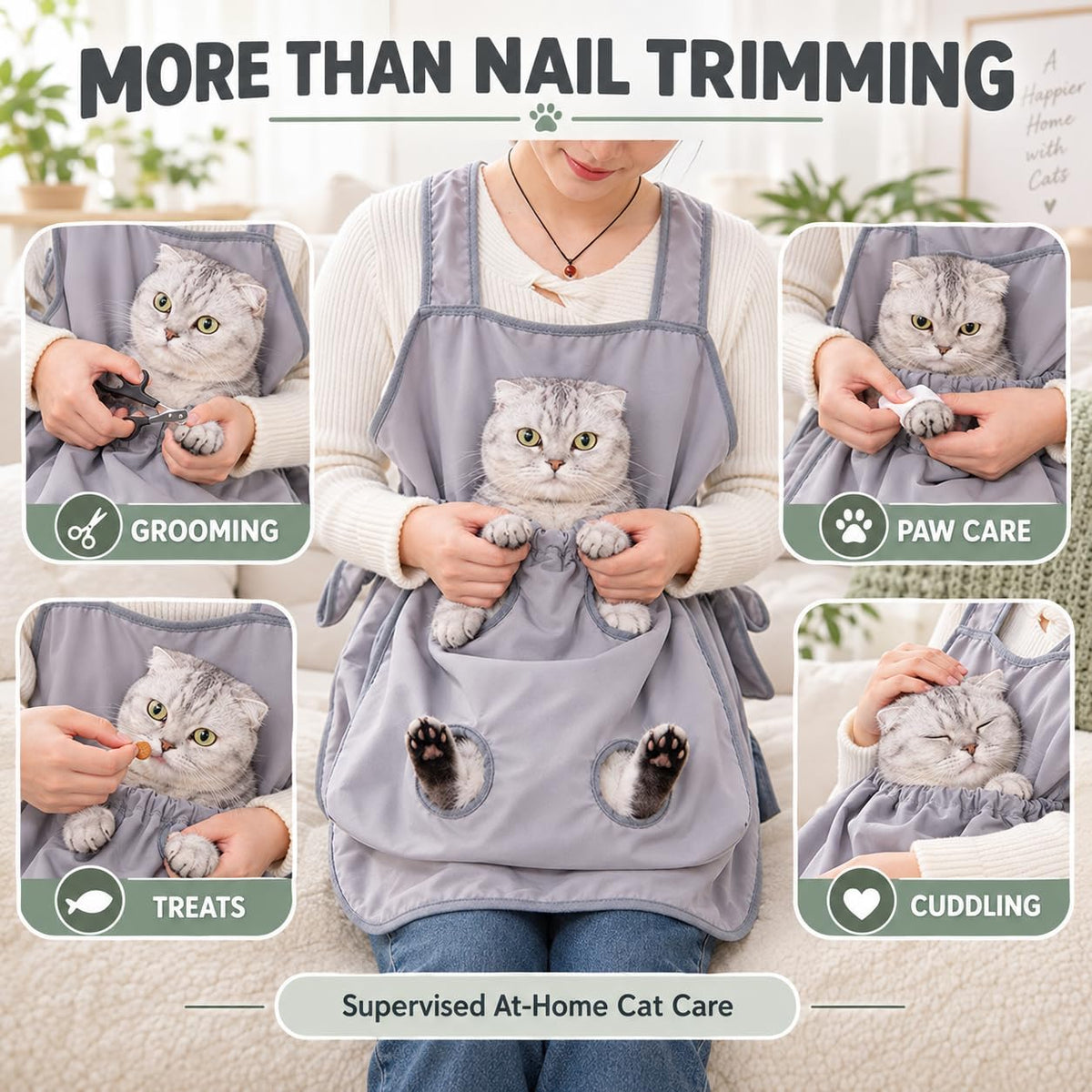 Cat Grooming Bag, Adjustable Pet Carrier Apron for Nail Trimming，Heavyweight Version