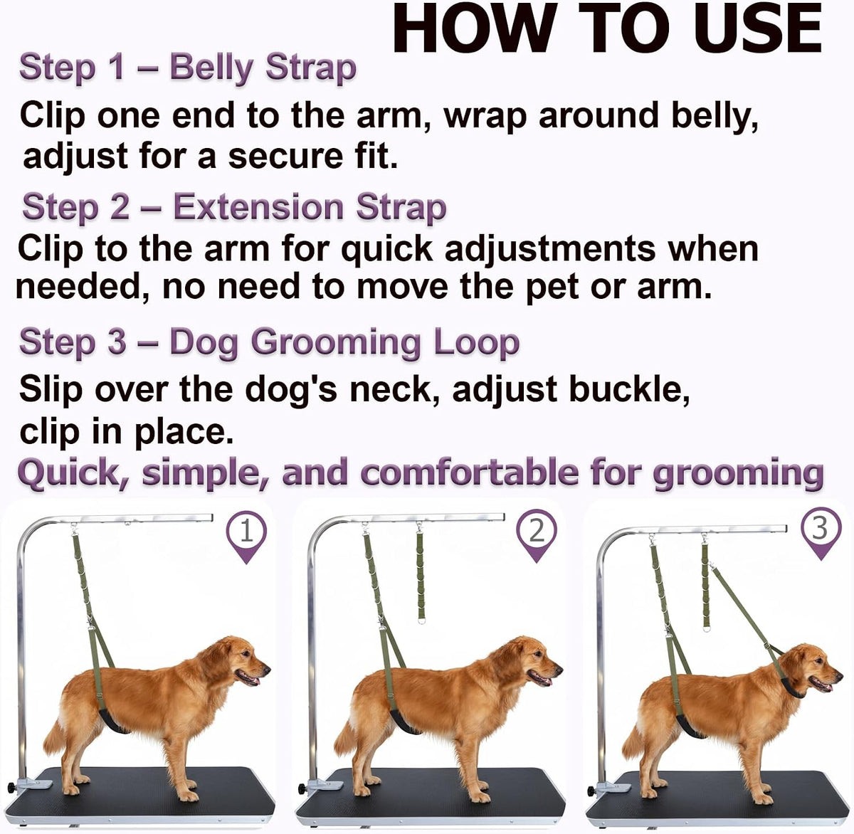 Dog Grooming Belly Band Pet Grooming Supplies 3 Sets Professional Dogs Belly Straps Pets Dogs Groomer Extension Strap Ta