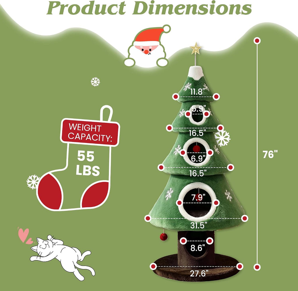 SHA CERLIN 76" Christmas Cat Tree Tower, Multi-Level Condo for Indoor Cats