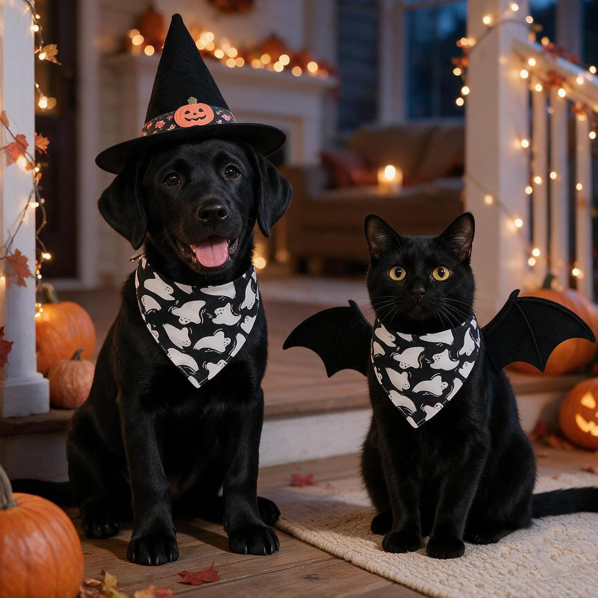 Halloween Dog Bandanas Black Ghost Spooky Costumes,7 - 30lbs Pets