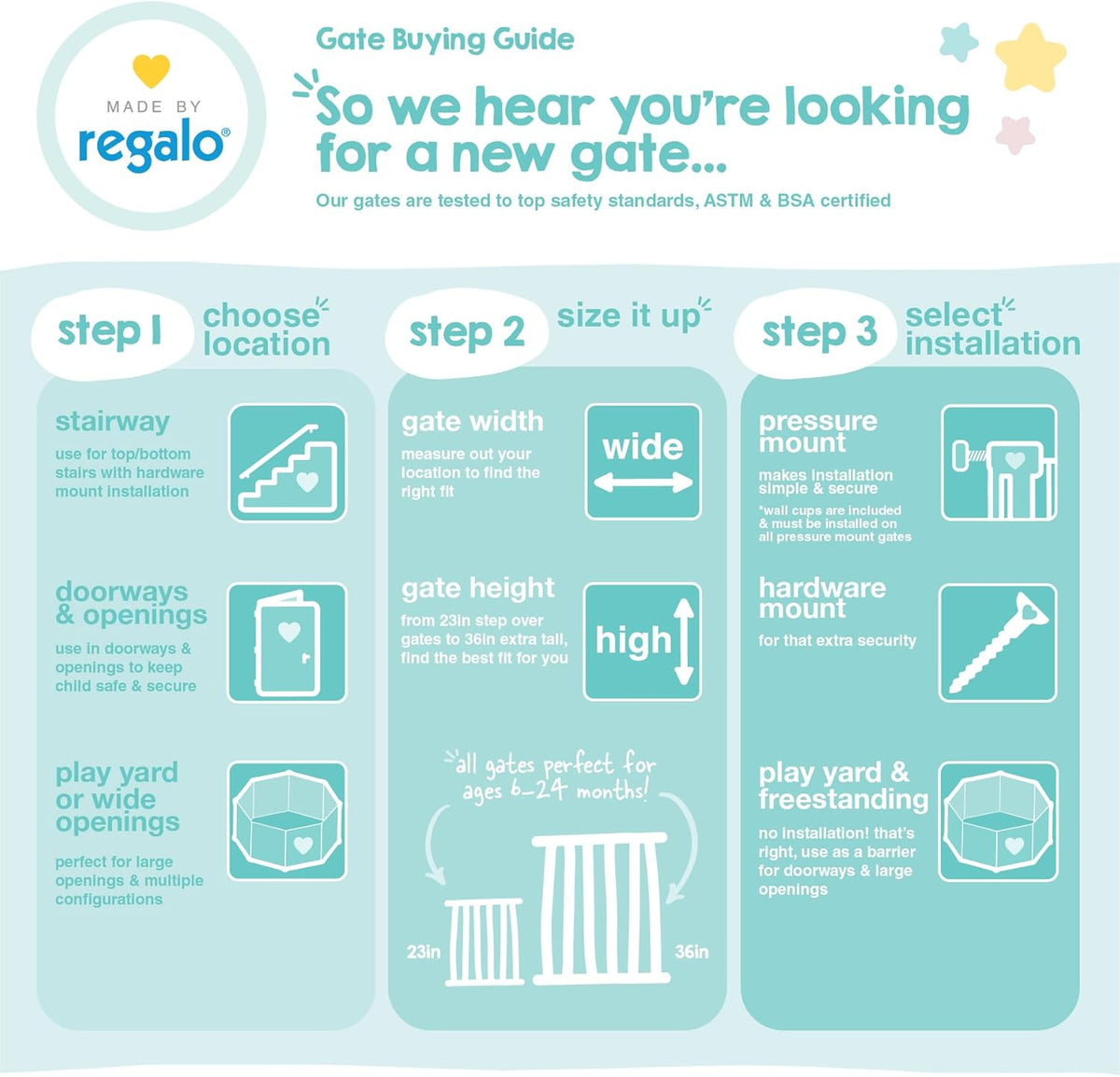 Regalo Safety 30.5"-58" Extra Wide Baby Gate, Bottom of Stairs & Doorways