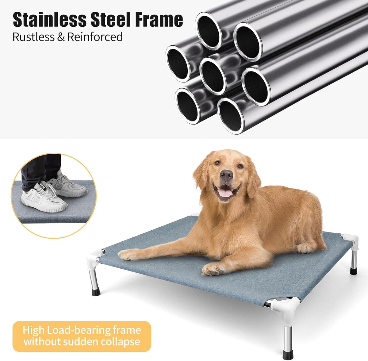 Elevated Dog Bed, Raised Outdoor Dog Bed for Medium Dogs, Portable Pet Cots