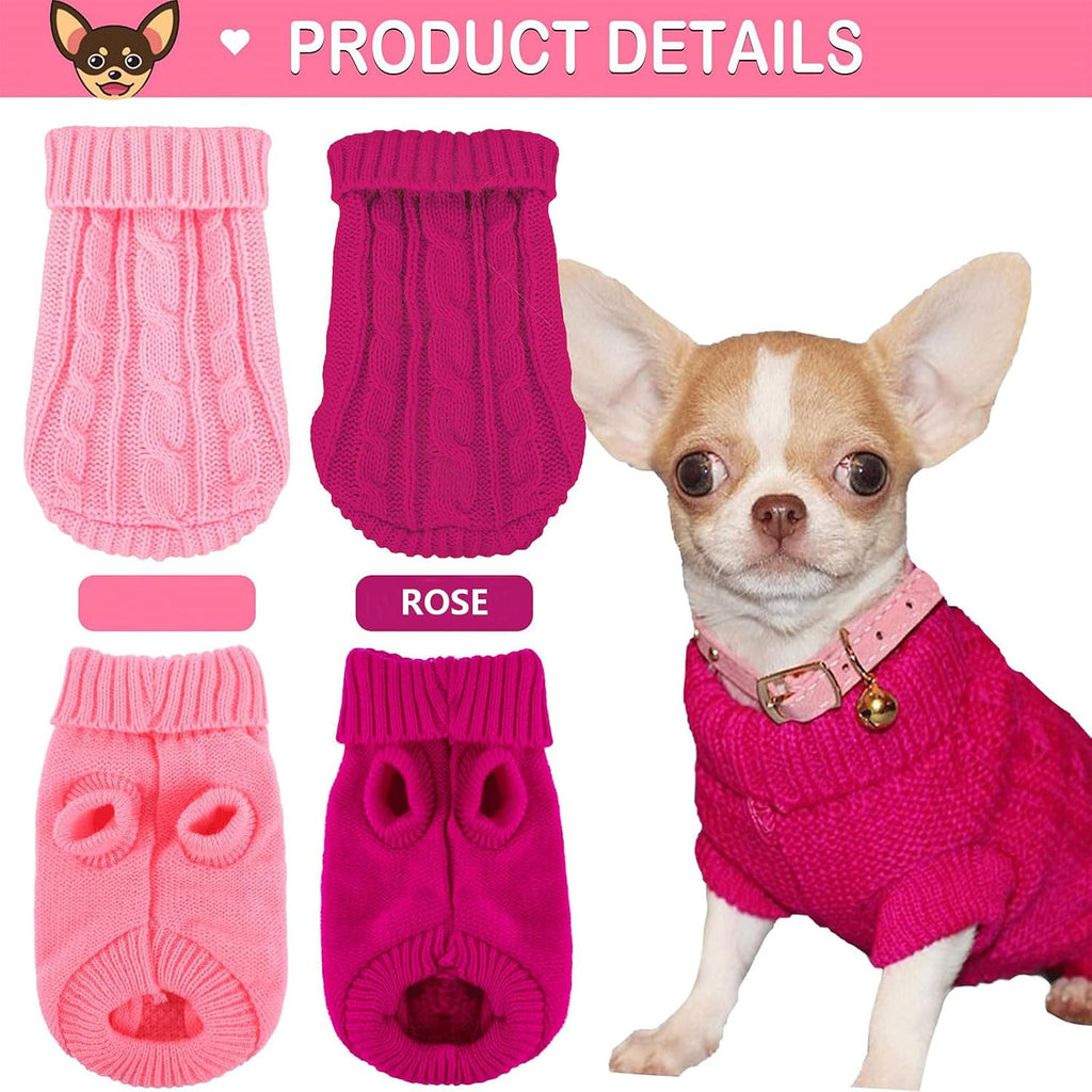 XXS Dog Sweater, 2 Pieces Turtleneck Knitted Chihuahua Sweater