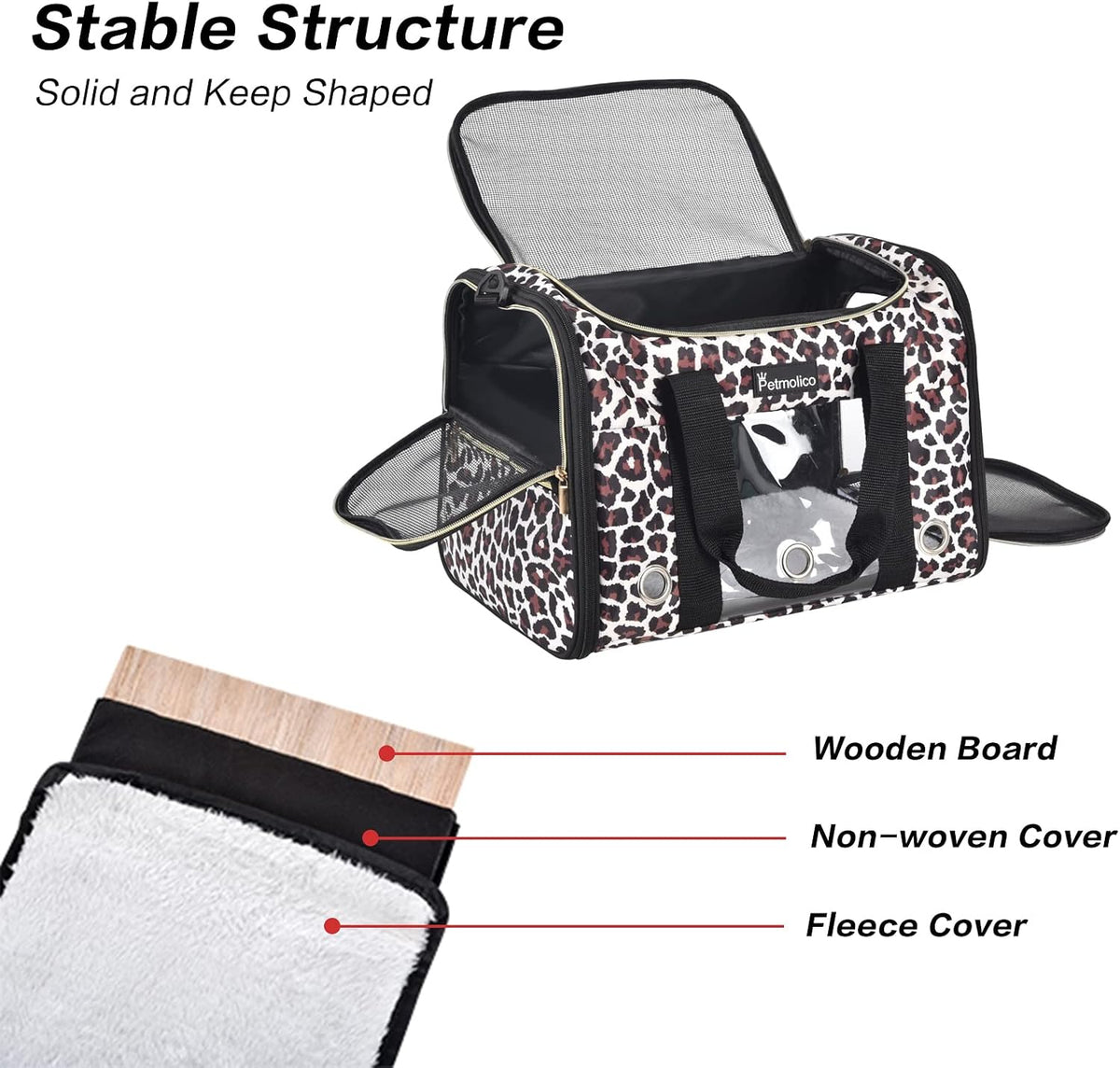 Petmolico Cat Carrier Soft-Sided Airline Approved, Medium, Medium, Leopard