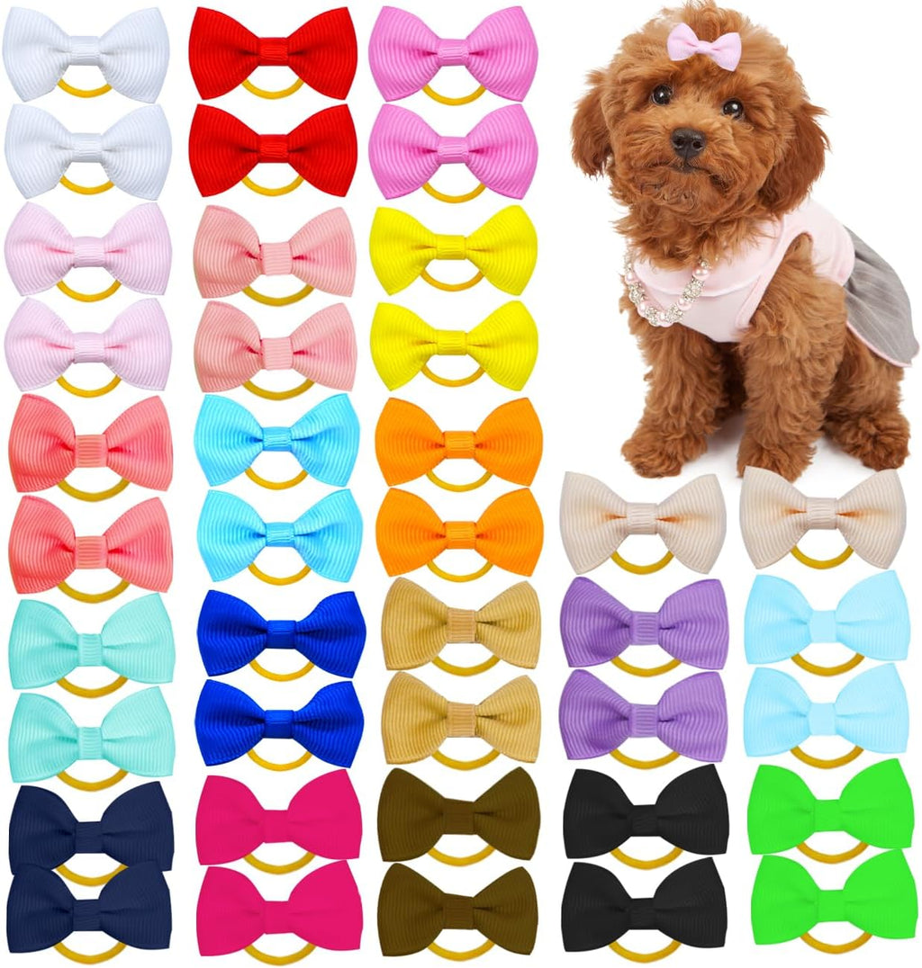 Dog Bows for Ears Small Size Dog Bowknot 2inch Hair Ties Bulk with Rubber Bands Dog Ear Bow Pet Accessories Grooming Pro