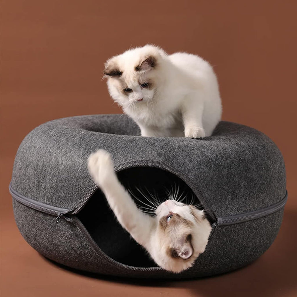 Felt Tunnel, Round Scratcher Cloth Toy, Tunnel for Cats, Thicken Bed 2in1 Tube House Rabbits Kitten Playing Hiding Detac