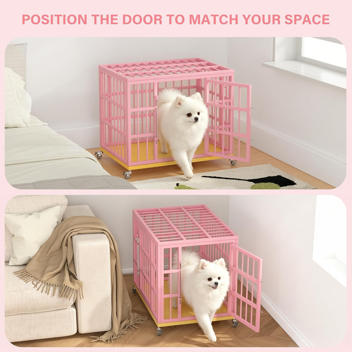 VERIFURTY 24" Heavy Duty Dog Crate, Pink Metal Kennel for Small Dogs