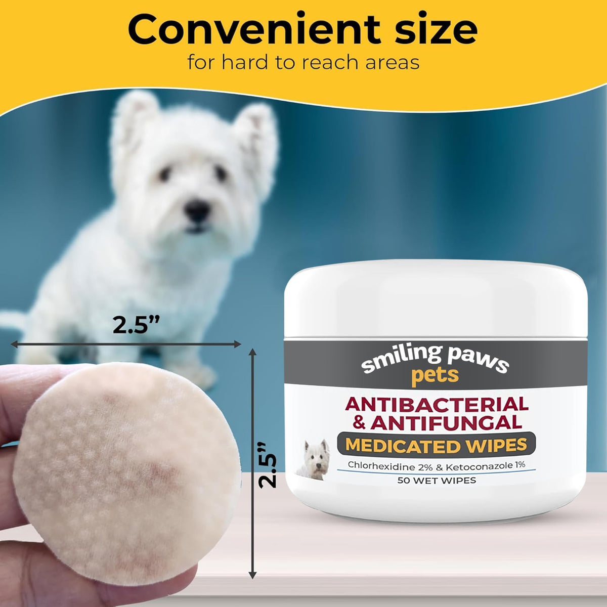 Smiling Paws Medicated Grooming Wipes w/Aloe for Dogs & Cats, 1pk, 50 Wipes