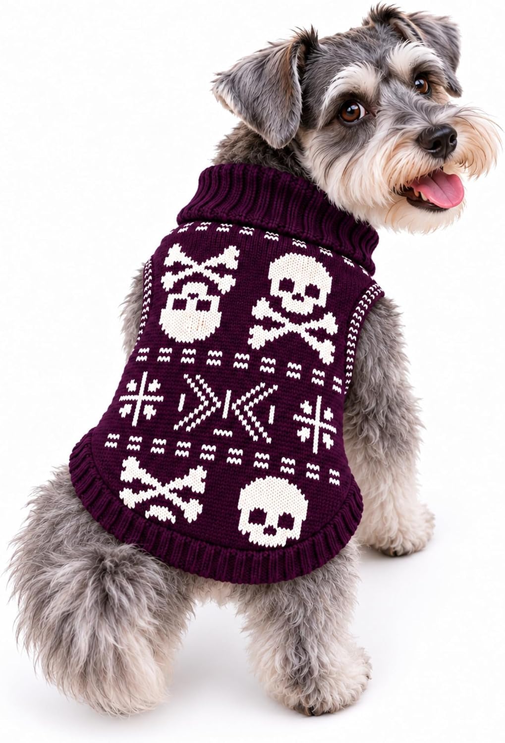 Halloween Dog Sweater for Small Dogs,Knit Skull Turtleneck Pullover, Warm Cute Puppy Costume for Party Photos,Fits Chihu