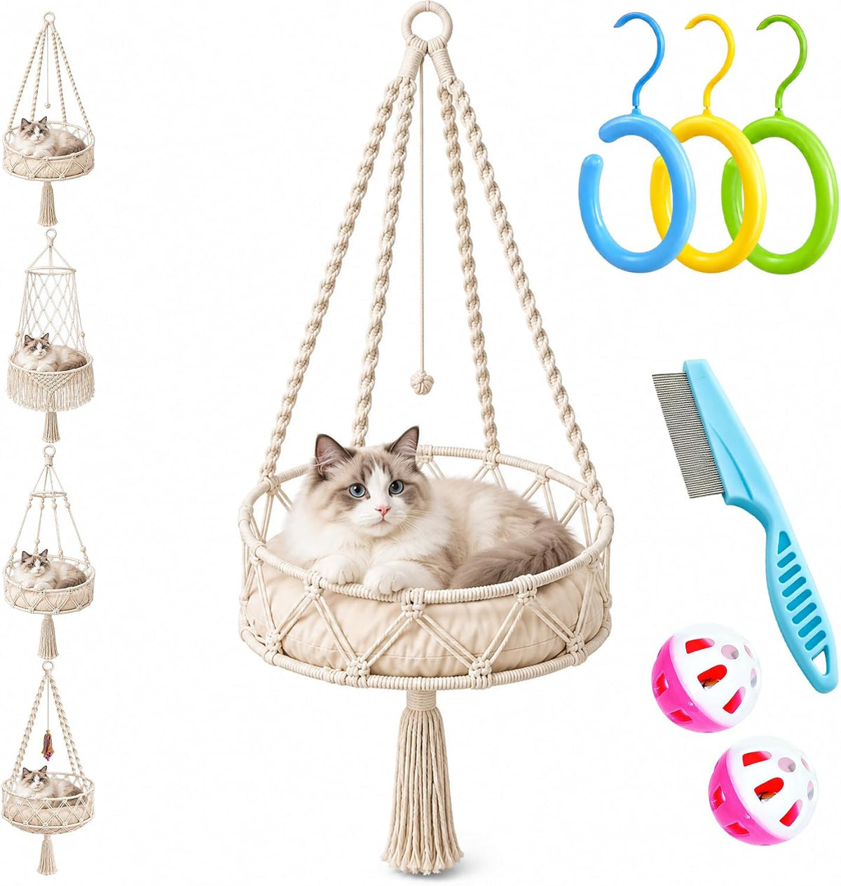 12-16in Boho Hanging Cat Hammock with Removable Plush Cushion (C, 16 * 48in)