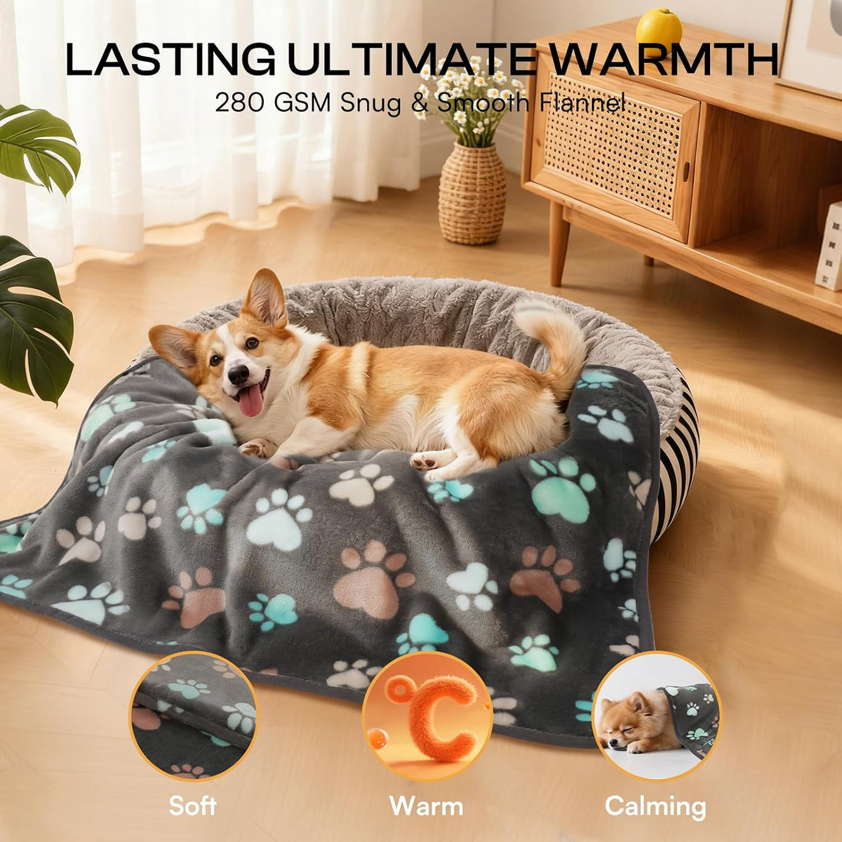 Luciphia 1 Pack 6 Dog Blankets Cat Soft Fluffy Fleece Pet Blanket Warm Cute Print Design Puppy Kitten Doggy Paw Small(23