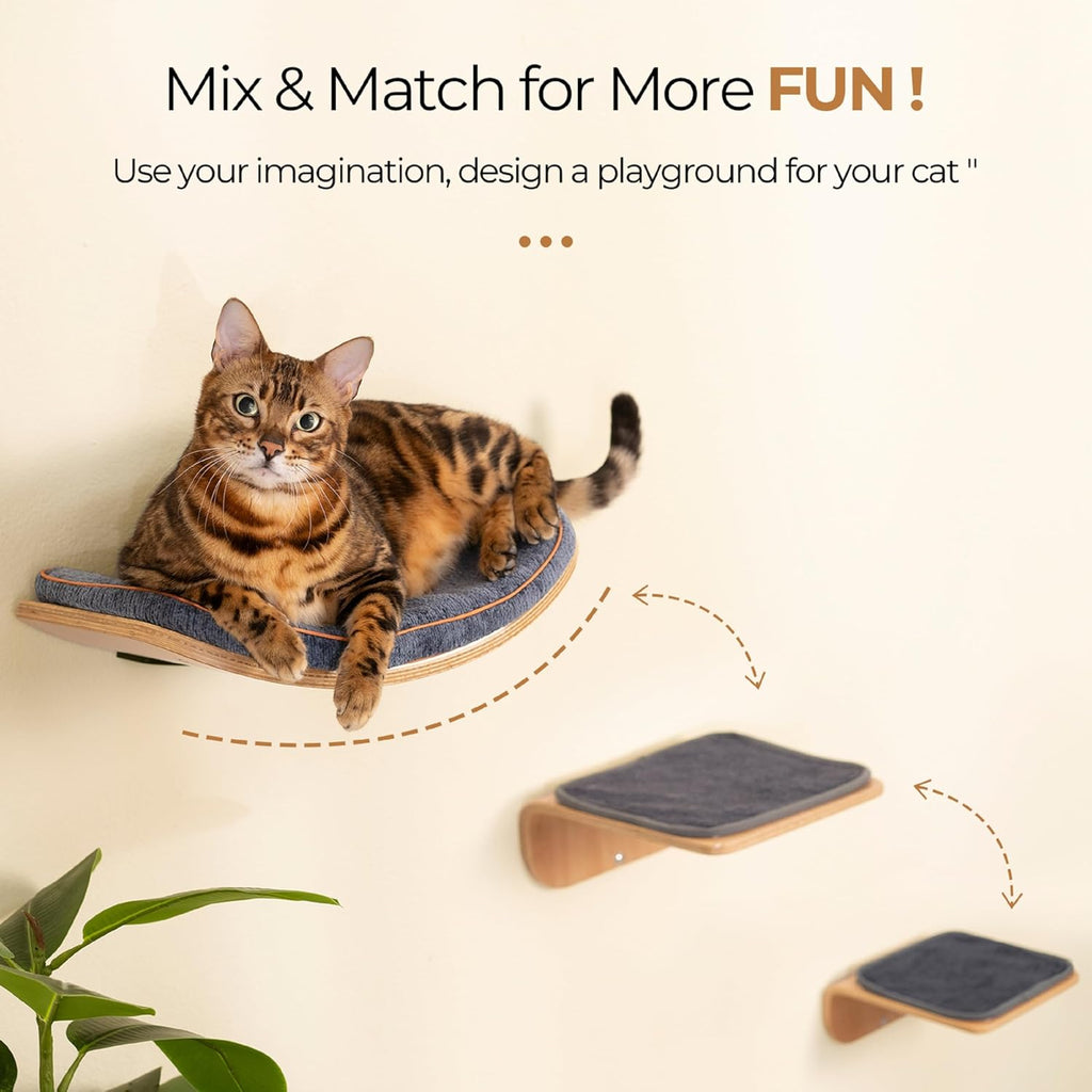 Cat Wall Shelves for Cat Wall Steps, Perch, Ladder, Wooden Floating Modern Mounted Space Saving Furniture with Scratchin