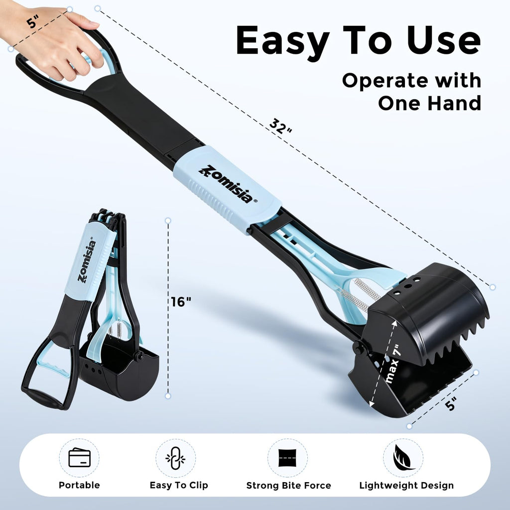 ZOMISIA 32" Long Handle Collapsible Pooper Scooper with 30 Count Waste Bags