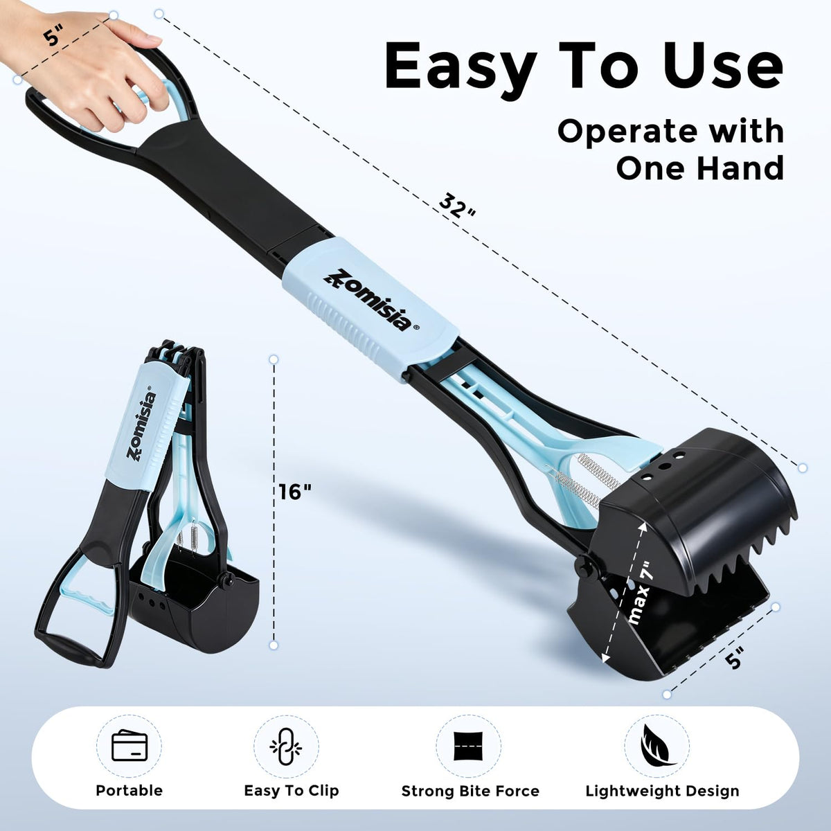 ZOMISIA 32" Long Handle Collapsible Pooper Scooper with 30 Count Waste Bags