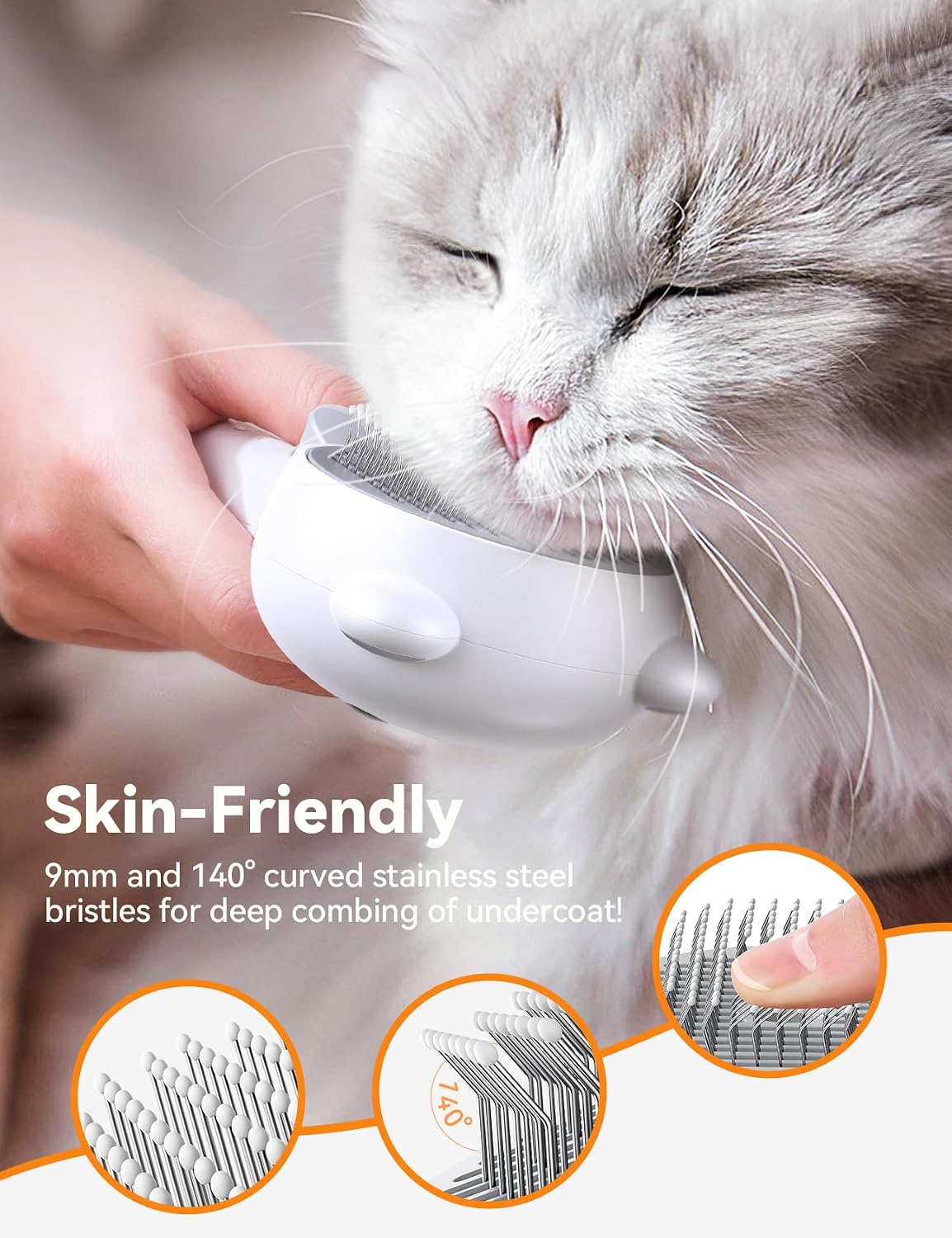 Cat Steam Brush, Brushes for Indoor Cats with Release Button, Undercoat Removal Grooming Supplies, Dual Spray USB Rechar